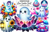 Neon Garden Ghost Halloween Clipart Bundle