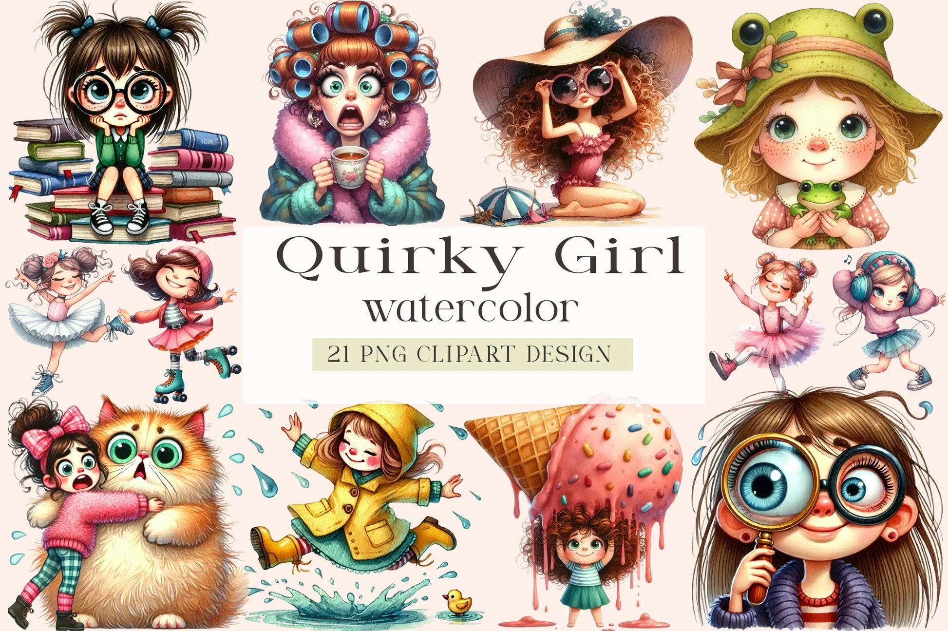 Funny Quirky Girl Clipart Bundle - CraftNest - Digital Crafting and Art