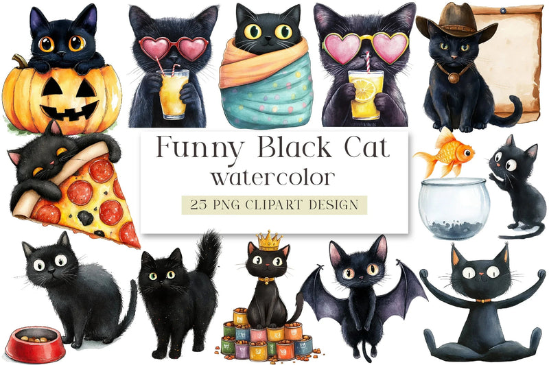 Funny Black Cat Clipart Bundle - CraftNest - Digital Crafting and Art