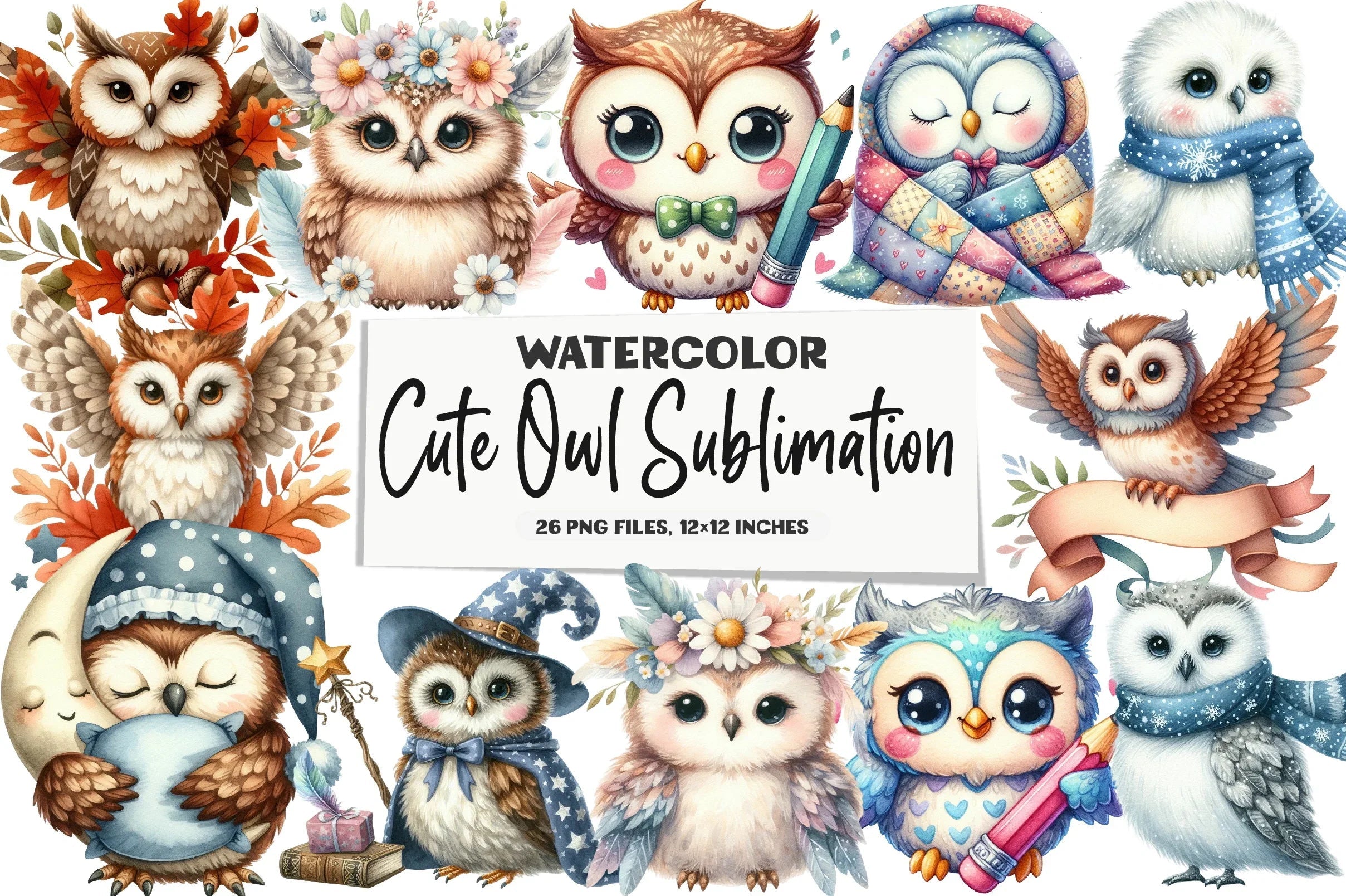 Cute Owl Clipart Bundle - CraftNest - Digital Crafting and Art