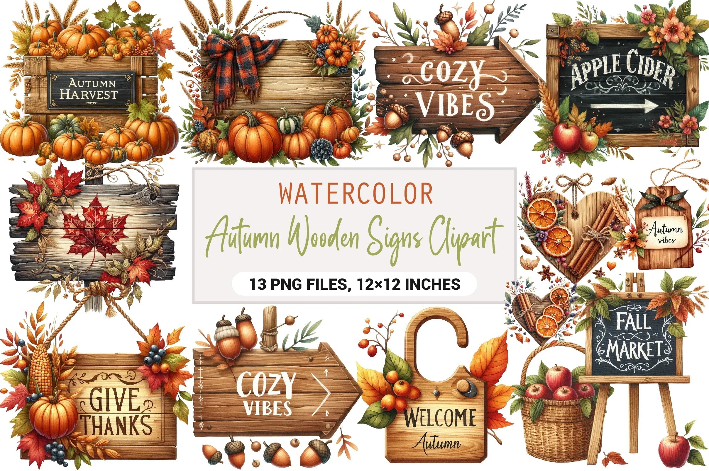 Autumn Wooden Signs Clipart Bundle - CraftNest - Digital Crafting and Art
