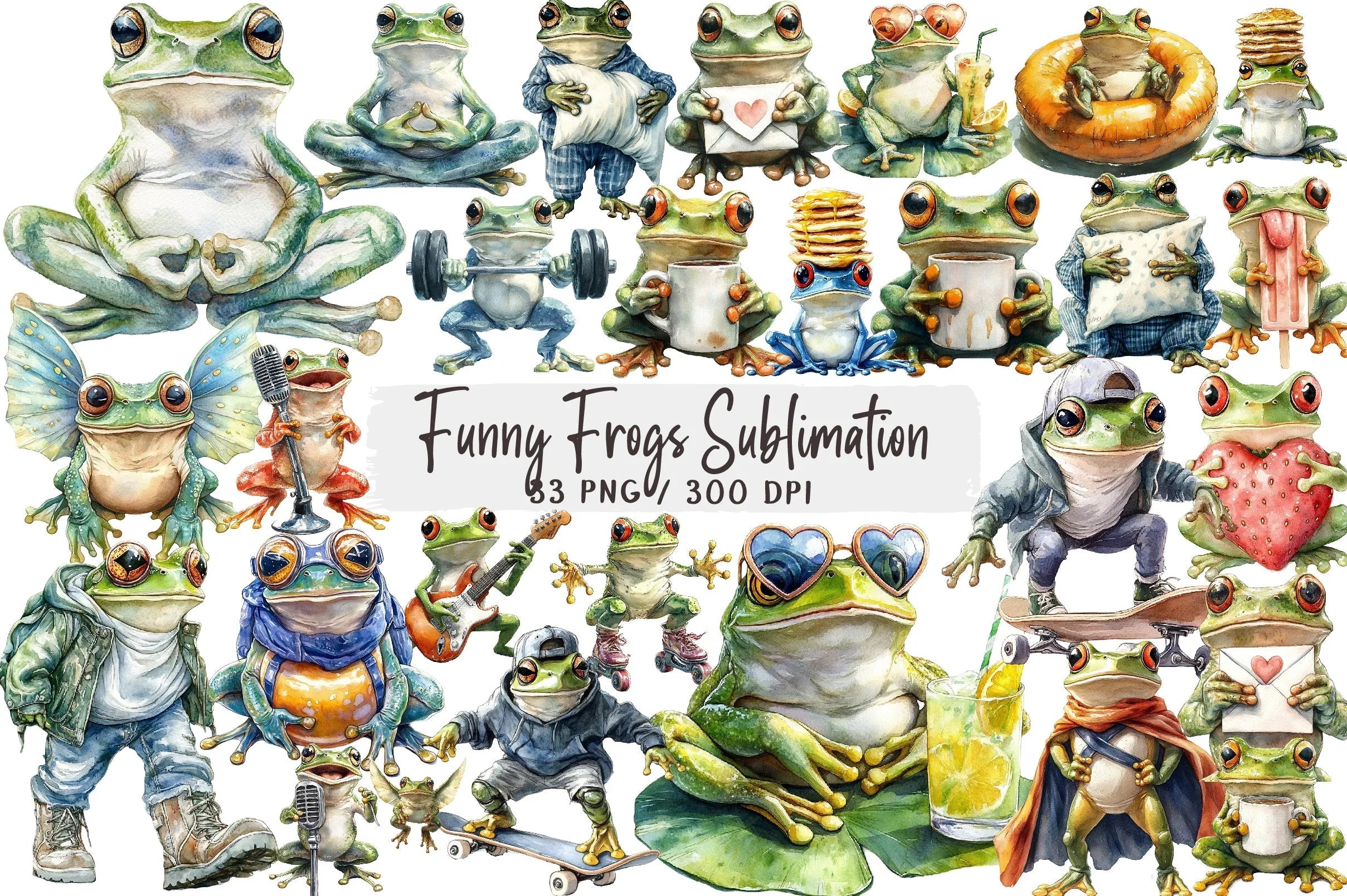 Funny Frogs Clipart Bundle - CraftNest - Digital Crafting and Art