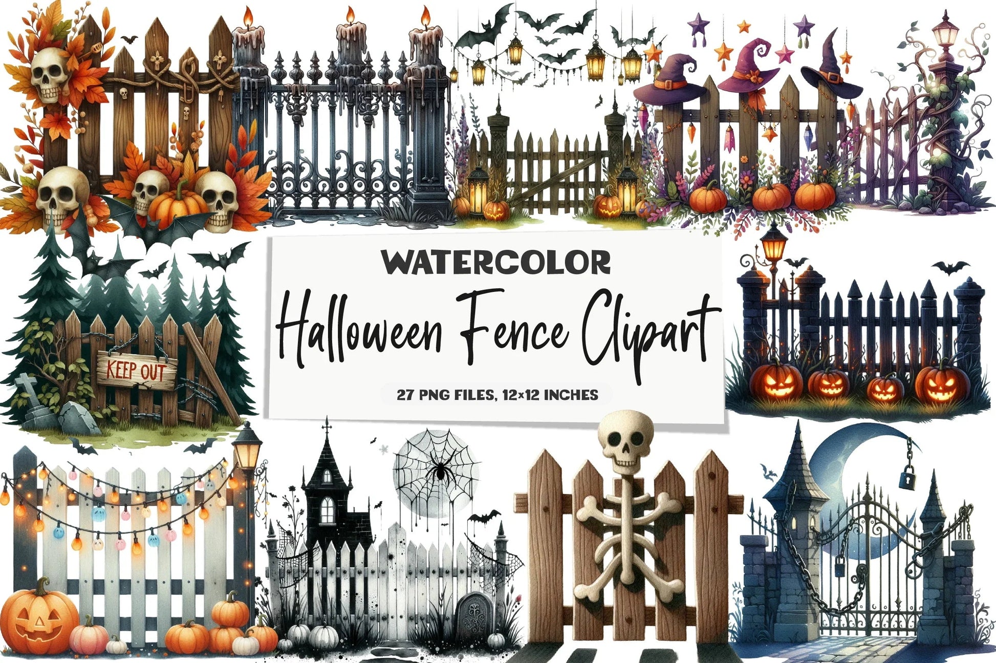 Halloween Fence Clipart Bundle - CraftNest - Digital Crafting and Art