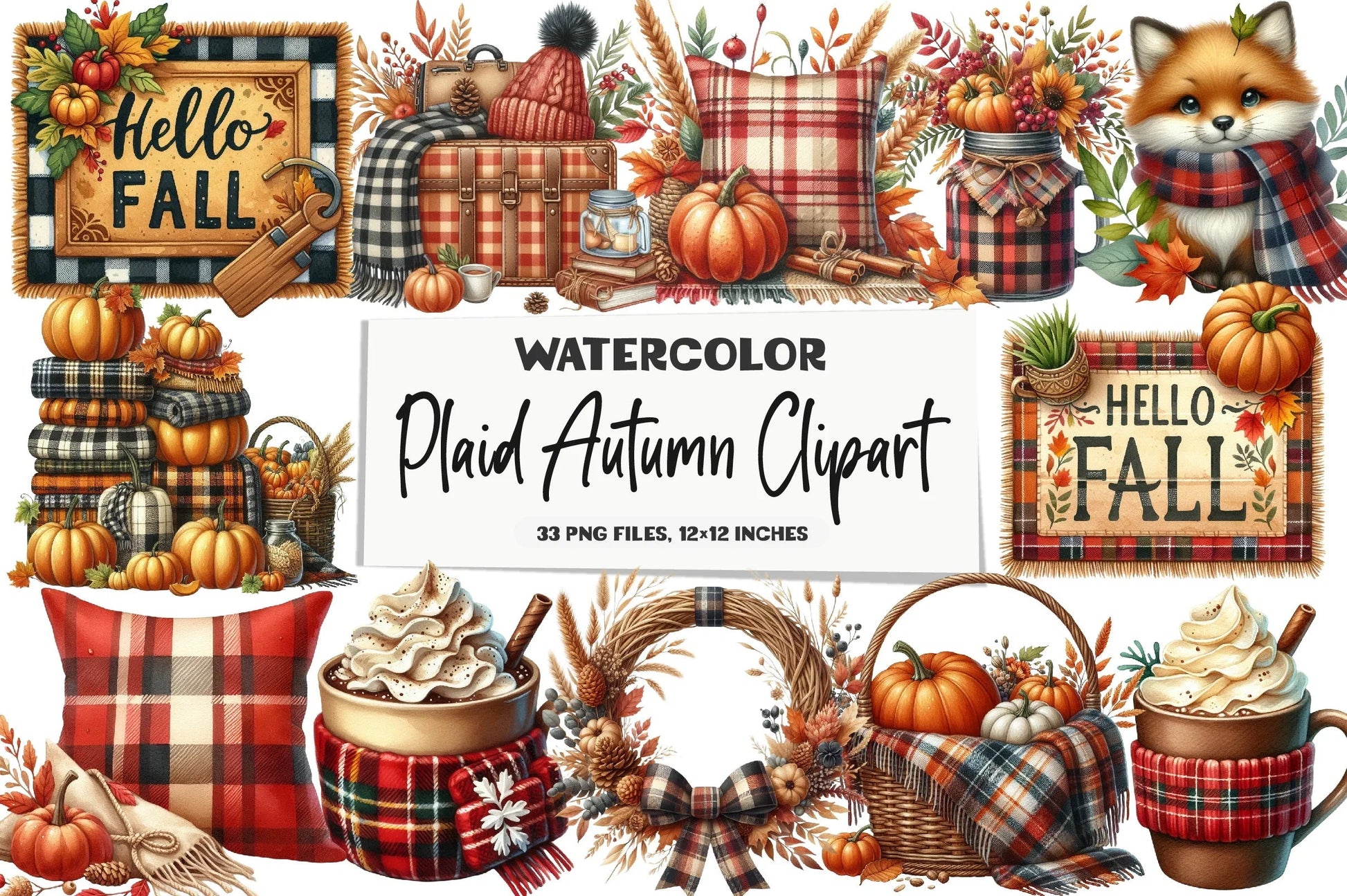 Plaid Autumn Clipart Bundle - CraftNest - Digital Crafting and Art