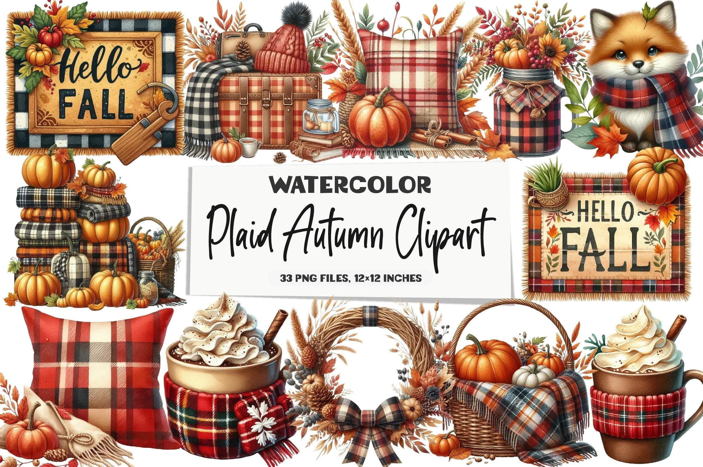 Plaid Autumn Clipart Bundle - CraftNest - Digital Crafting and Art
