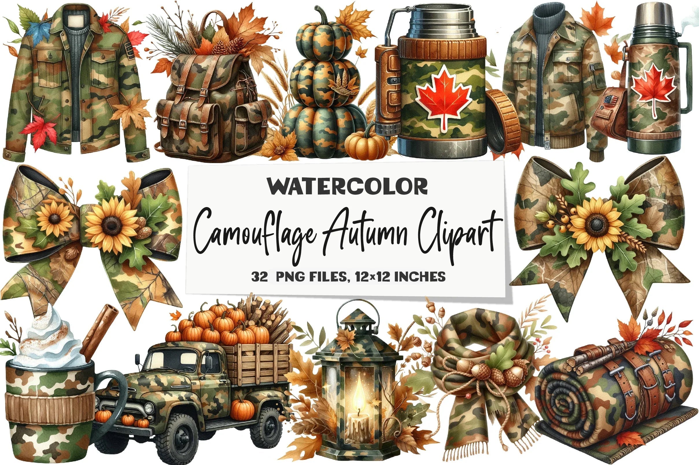 Camouflage Autumn Clipart Bundle - CraftNest - Digital Crafting and Art