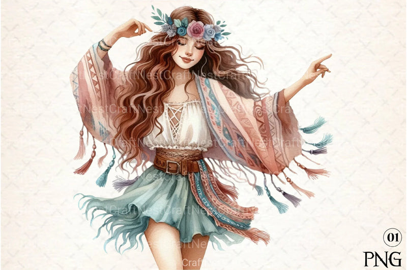 Tribal Boho Girl Clipart Bundle 21 - CraftNest - Digital Crafting and Art