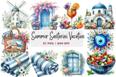 Summer Santorini Vacation Clipart Bundle - CraftNest - Digital Crafting and Art