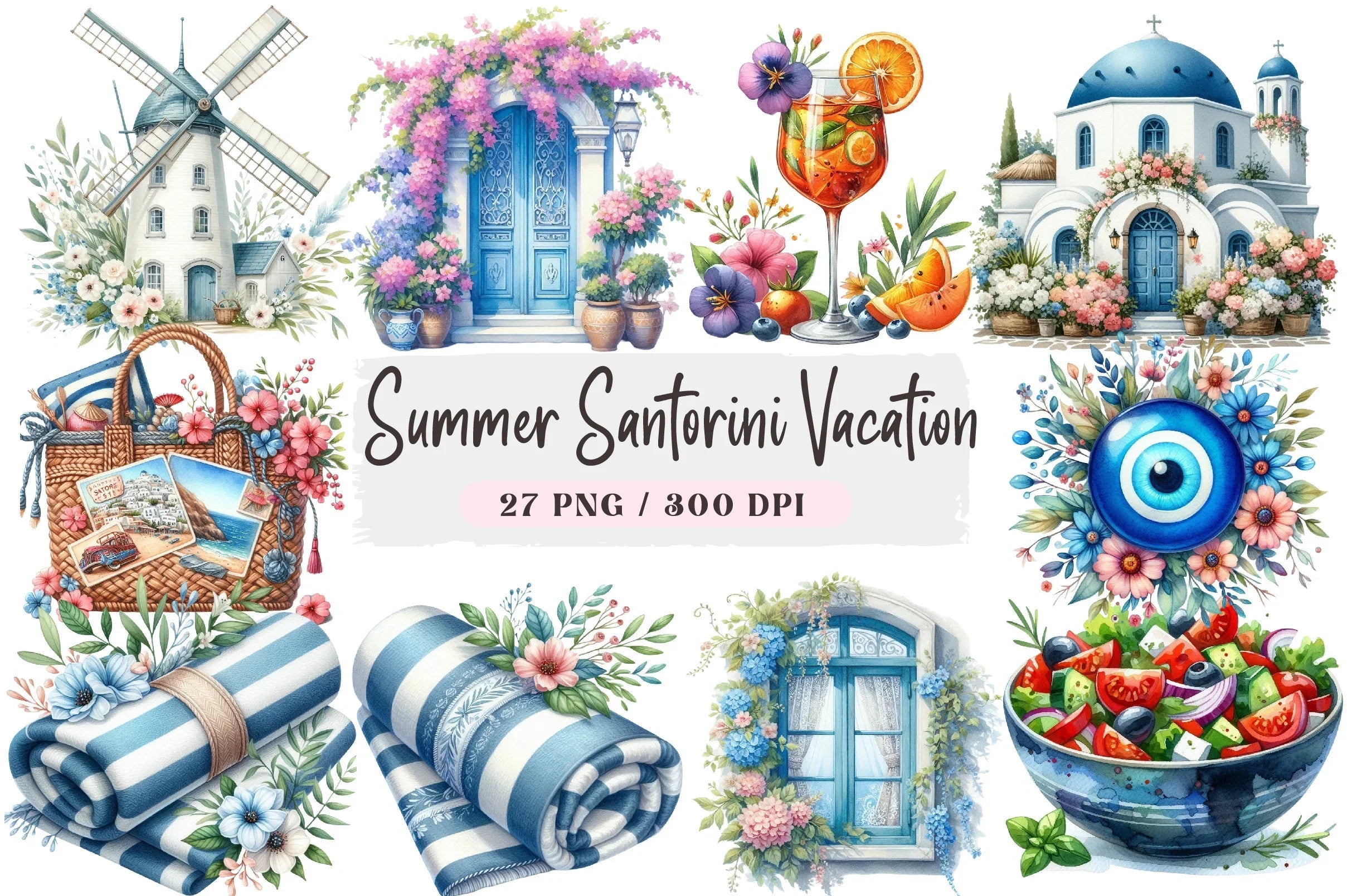 Summer Santorini Vacation Clipart Bundle - CraftNest - Digital Crafting and Art