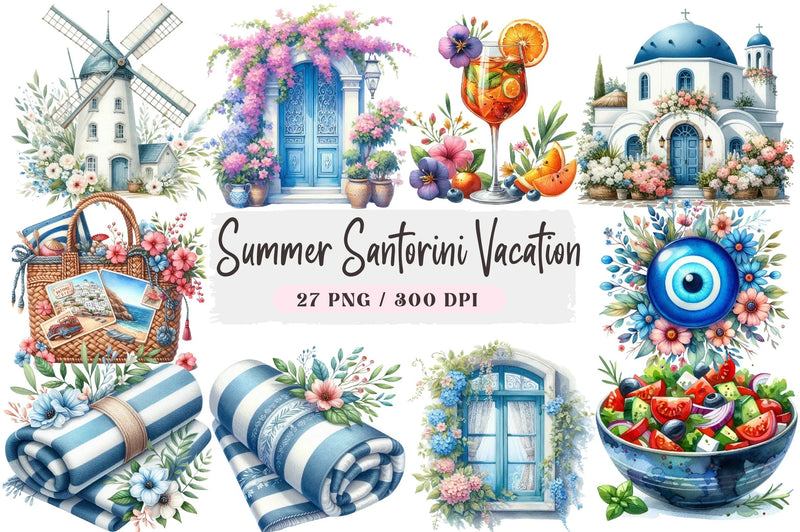 Summer Santorini Vacation Clipart Bundle - CraftNest - Digital Crafting and Art