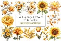 Gold Glowy Flowers Clipart Bundle - CraftNest - Digital Crafting and Art