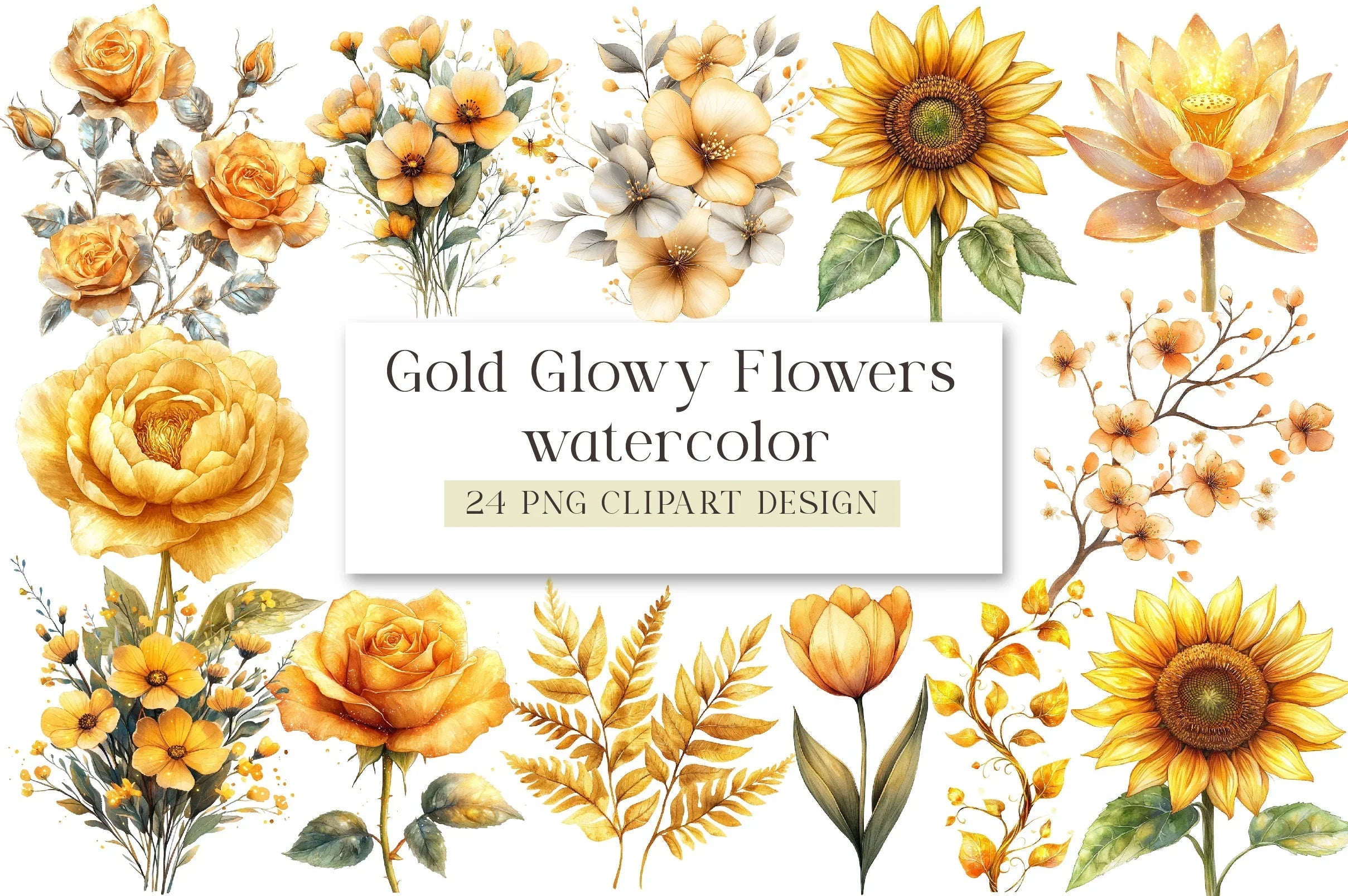 Gold Glowy Flowers Clipart Bundle - CraftNest - Digital Crafting and Art