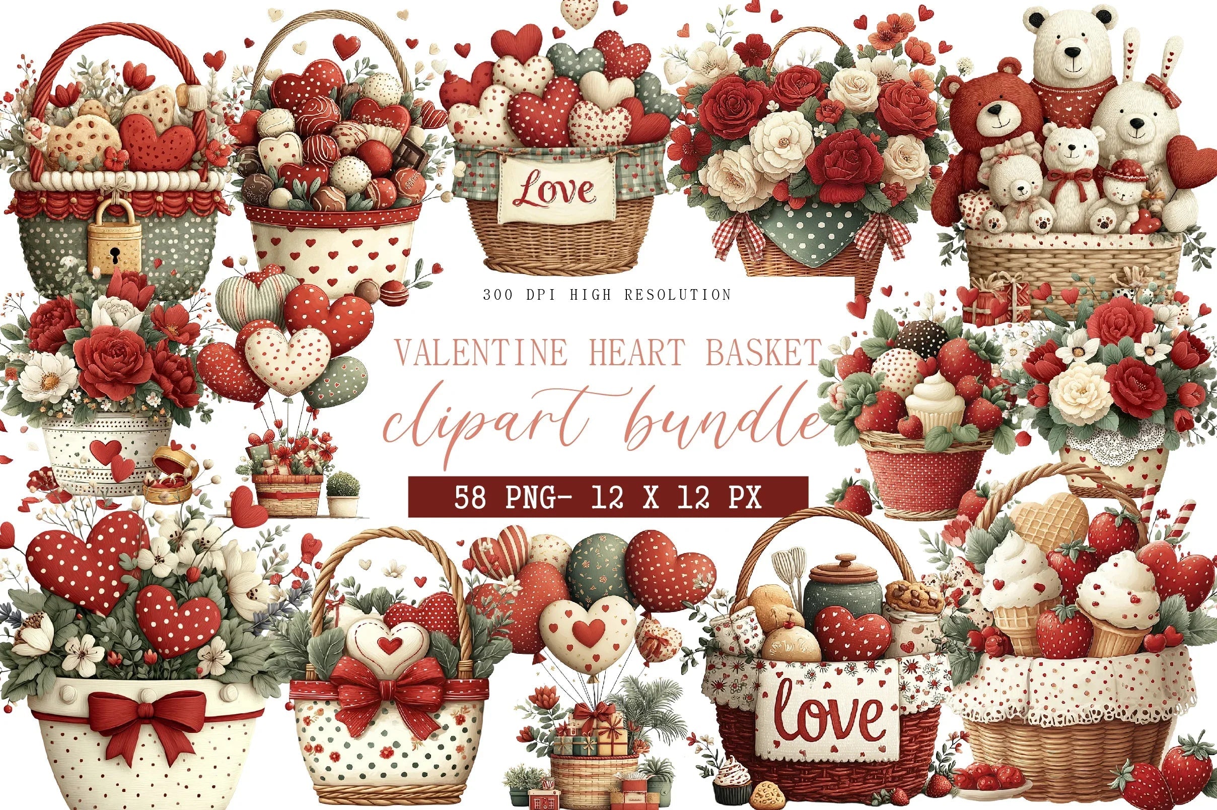 Valentine Heart Basket Clipart Bundle - CraftNest - Digital Crafting and Art