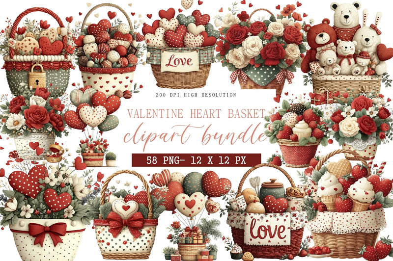 Valentine Heart Basket Clipart Bundle - CraftNest - Digital Crafting and Art
