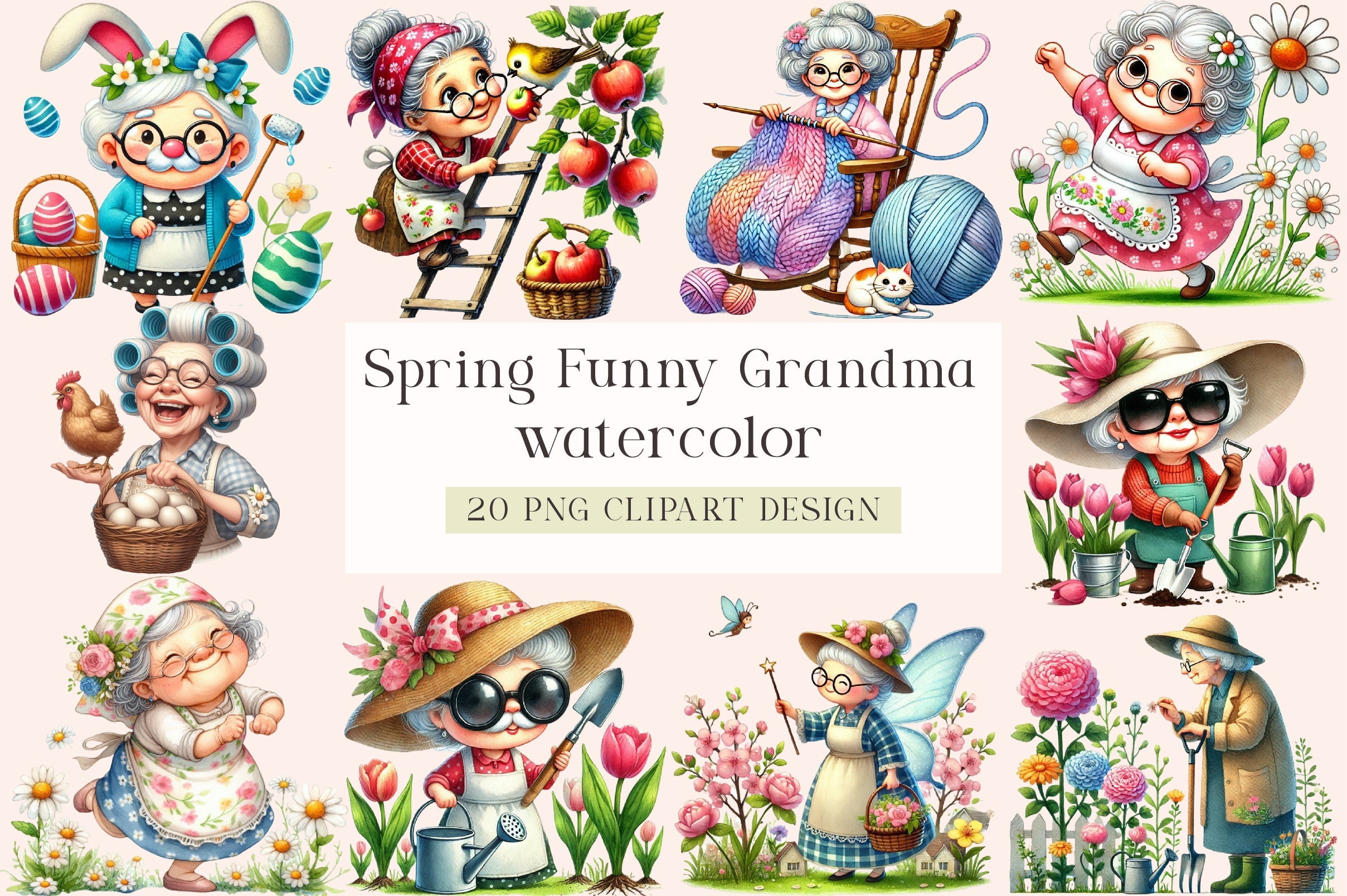 Spring Funny Grandma Clipart Bundle