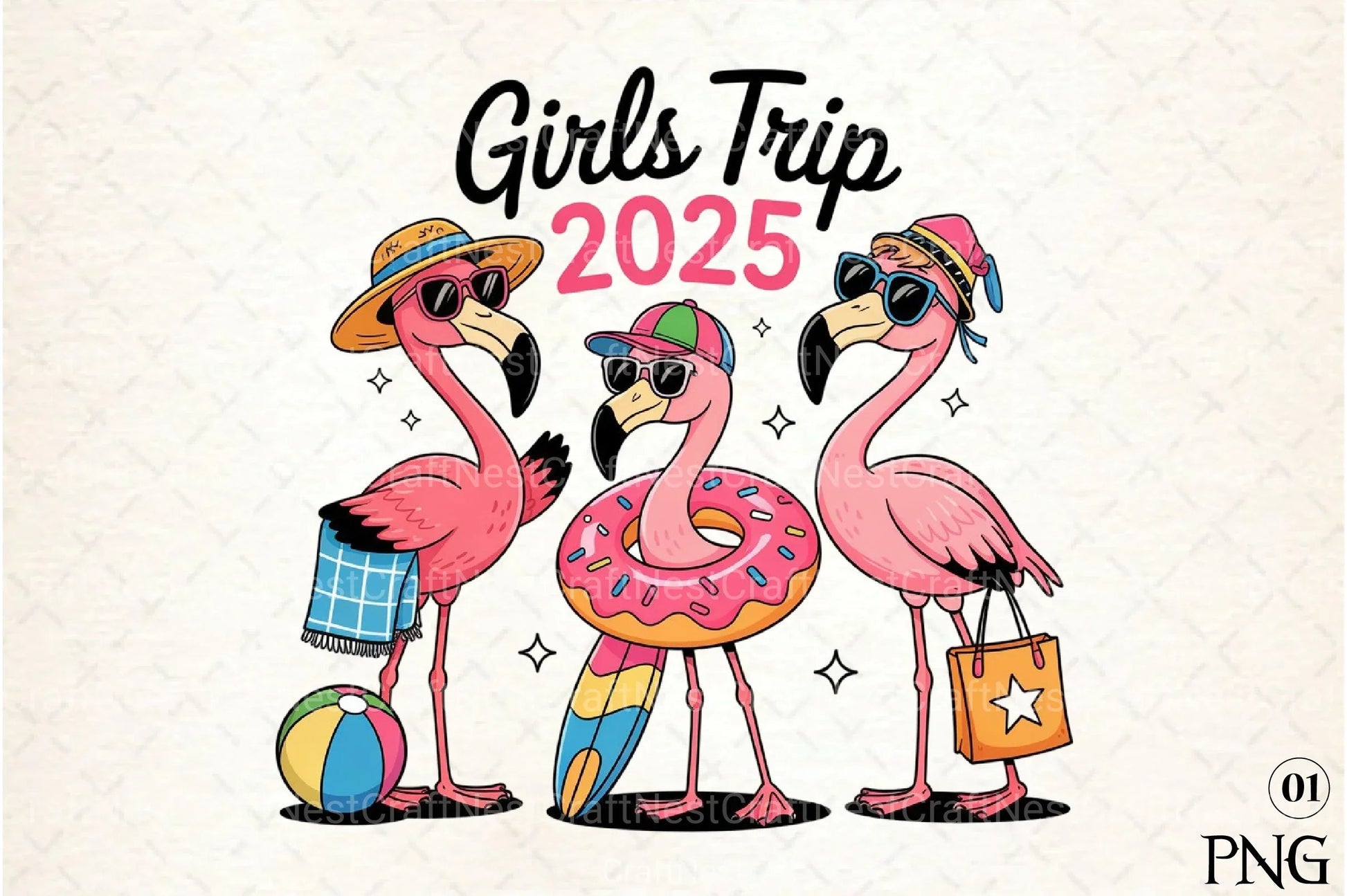 Summer Girls Trip Flamingo Beach Clipart Bundle 2025 - CraftNest - Digital Crafting and Art