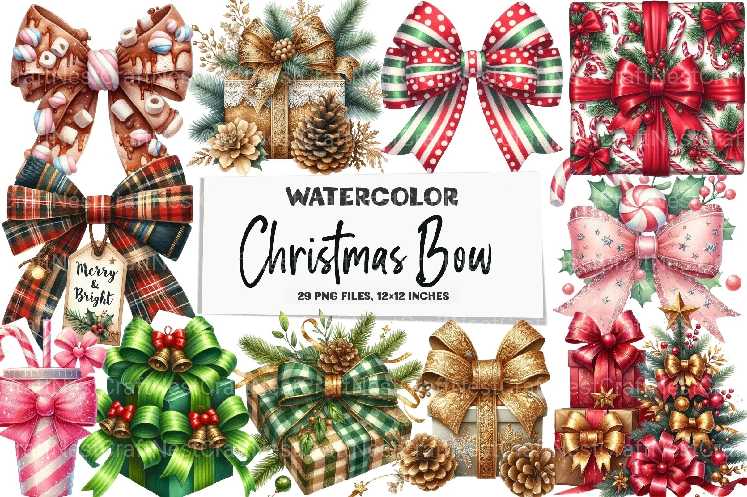 Christmas Libbey Wrap & Bow Clipart Bundle - CraftNest - Digital Crafting and Art