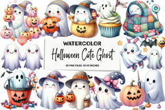 Halloween Cute Ghost Clipart Bundle - CraftNest - Digital Crafting and Art