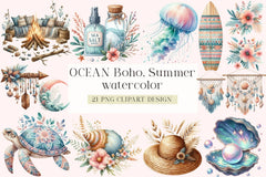 Ocean Boho Summer Clipart Bundle - CraftNest - Digital Crafting and Art