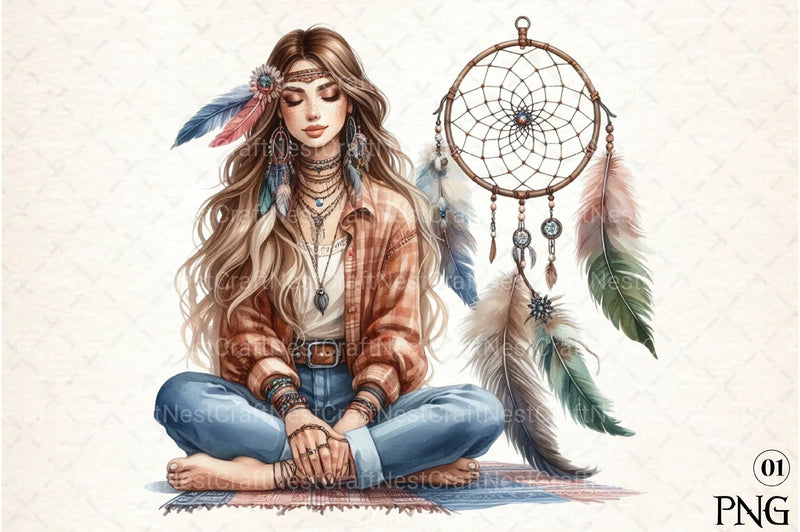 Tribal Boho Girl Clipart Bundle 10 - CraftNest - Digital Crafting and Art