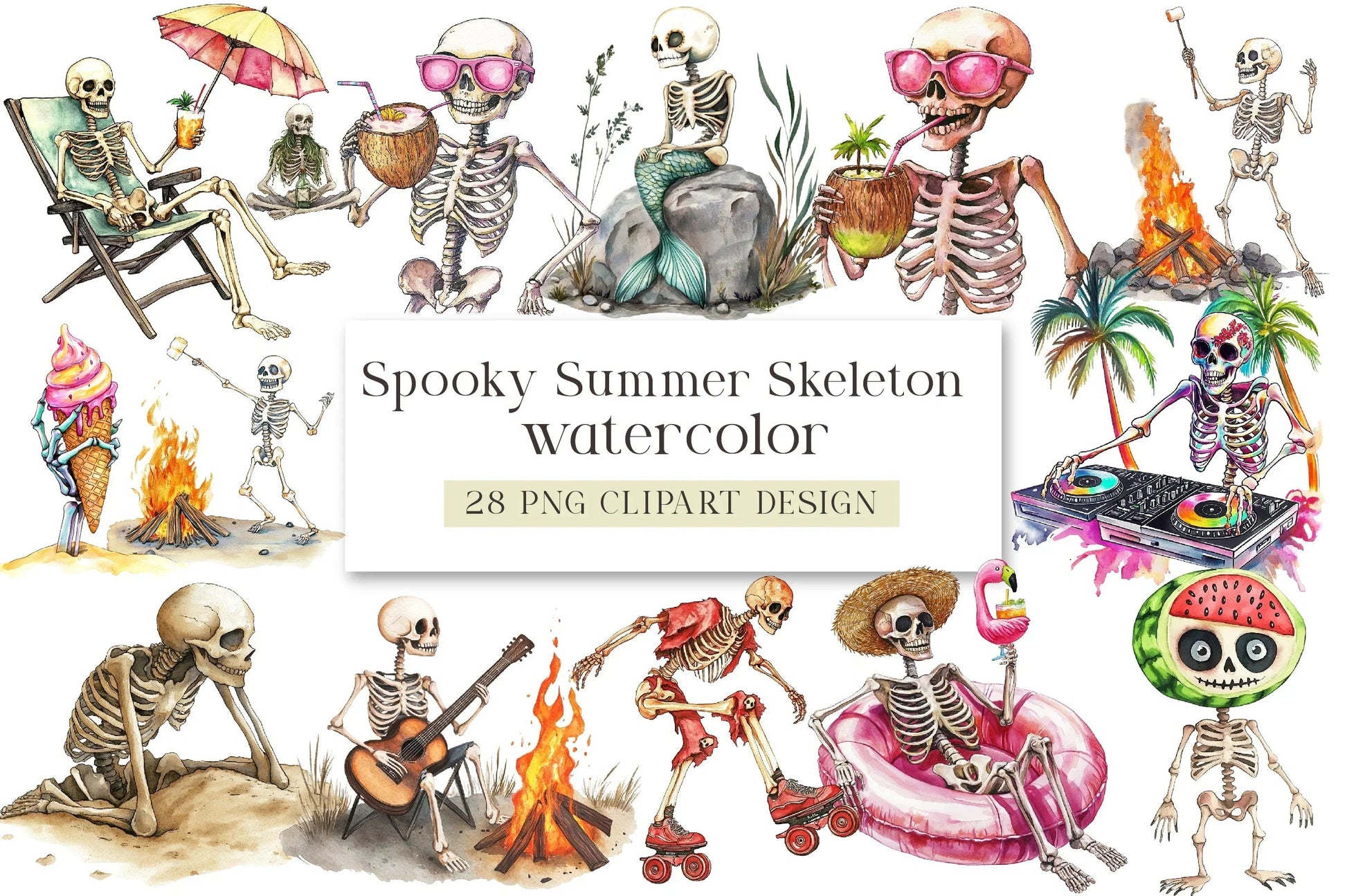 Spooky Summer Skeleton Clipart Bundle - CraftNest - Digital Crafting and Art