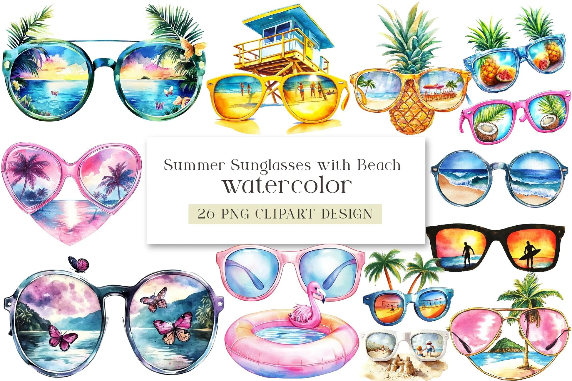 Summer Sunglasses Beach Clipart Bundle - CraftNest - Digital Crafting and Art