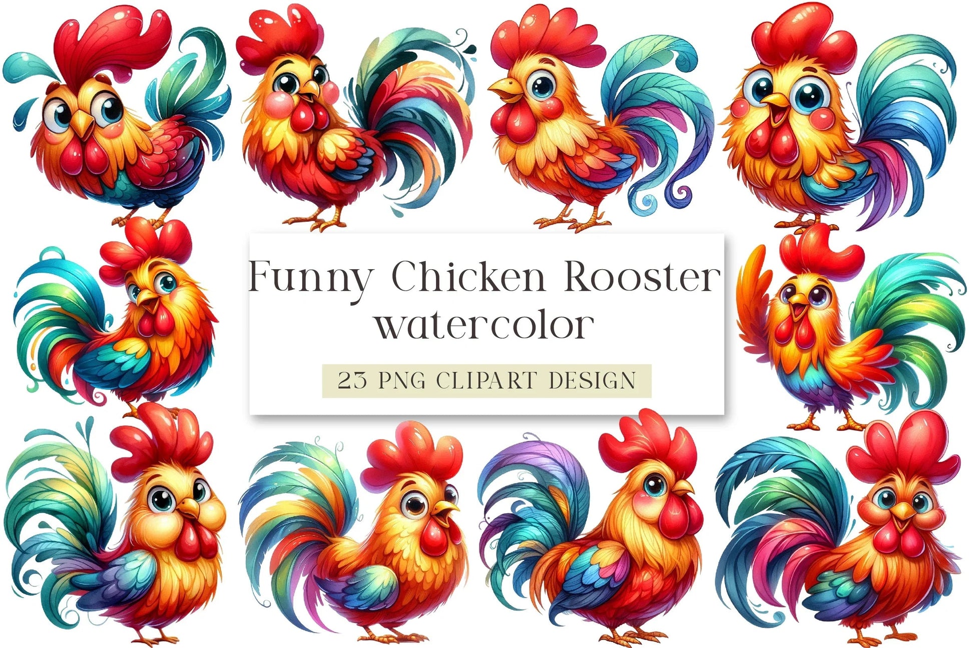 Funny Chicken Rooster Clipart Bundle - CraftNest - Digital Crafting and Art