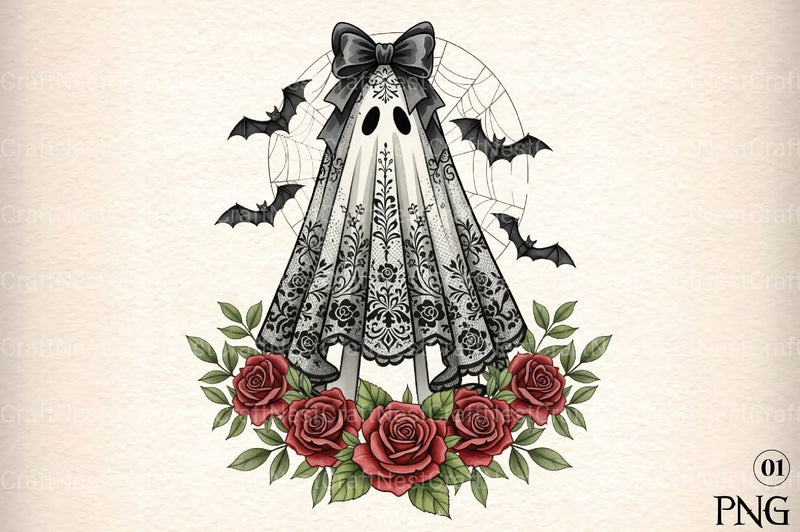 Cute Floral Halloween Lace Ghost Clipart Bundle 1 - CraftNest - Digital Crafting and Art