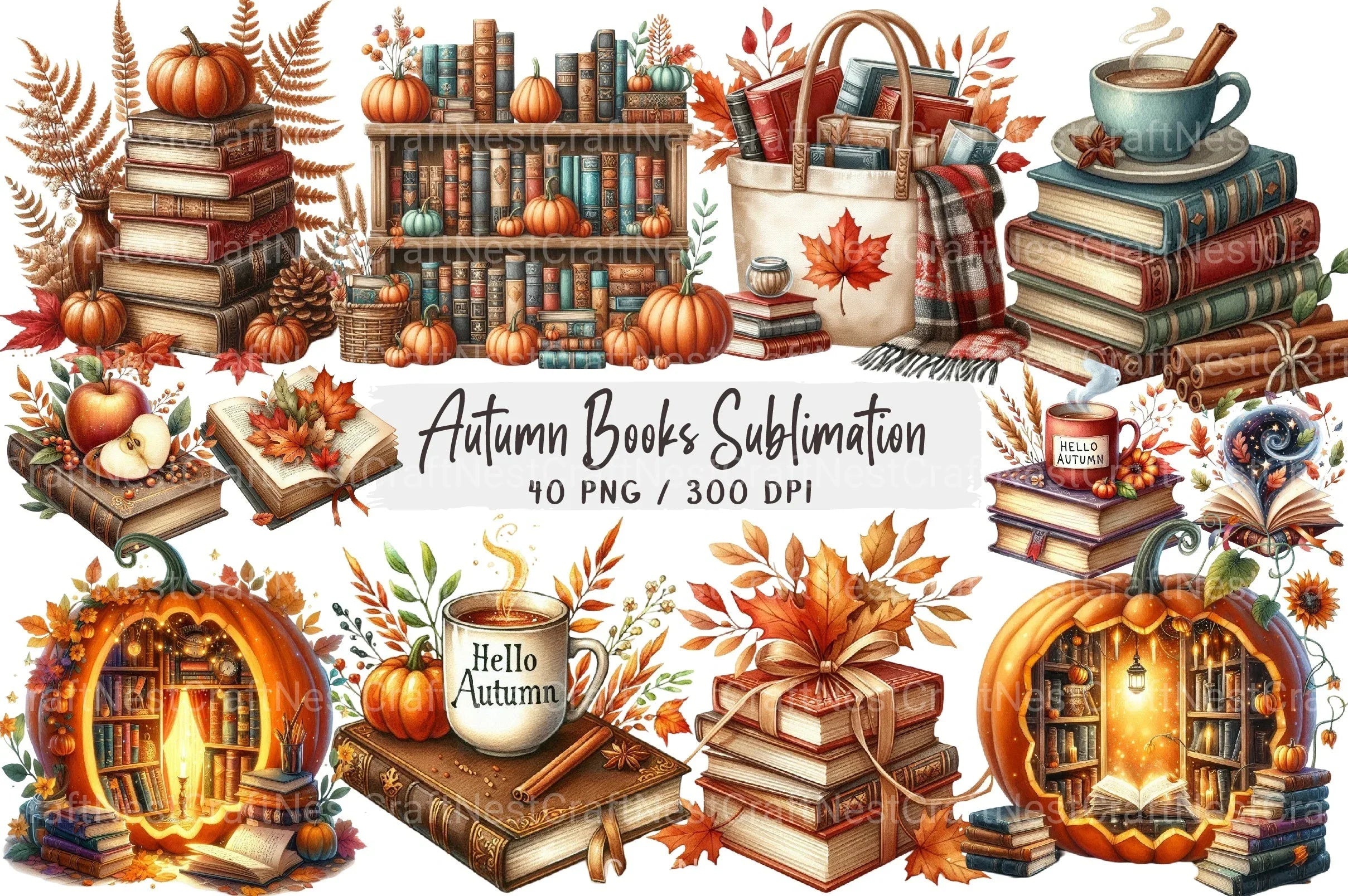 Autumn Books Clipart Bundle 5 - CraftNest - Digital Crafting and Art