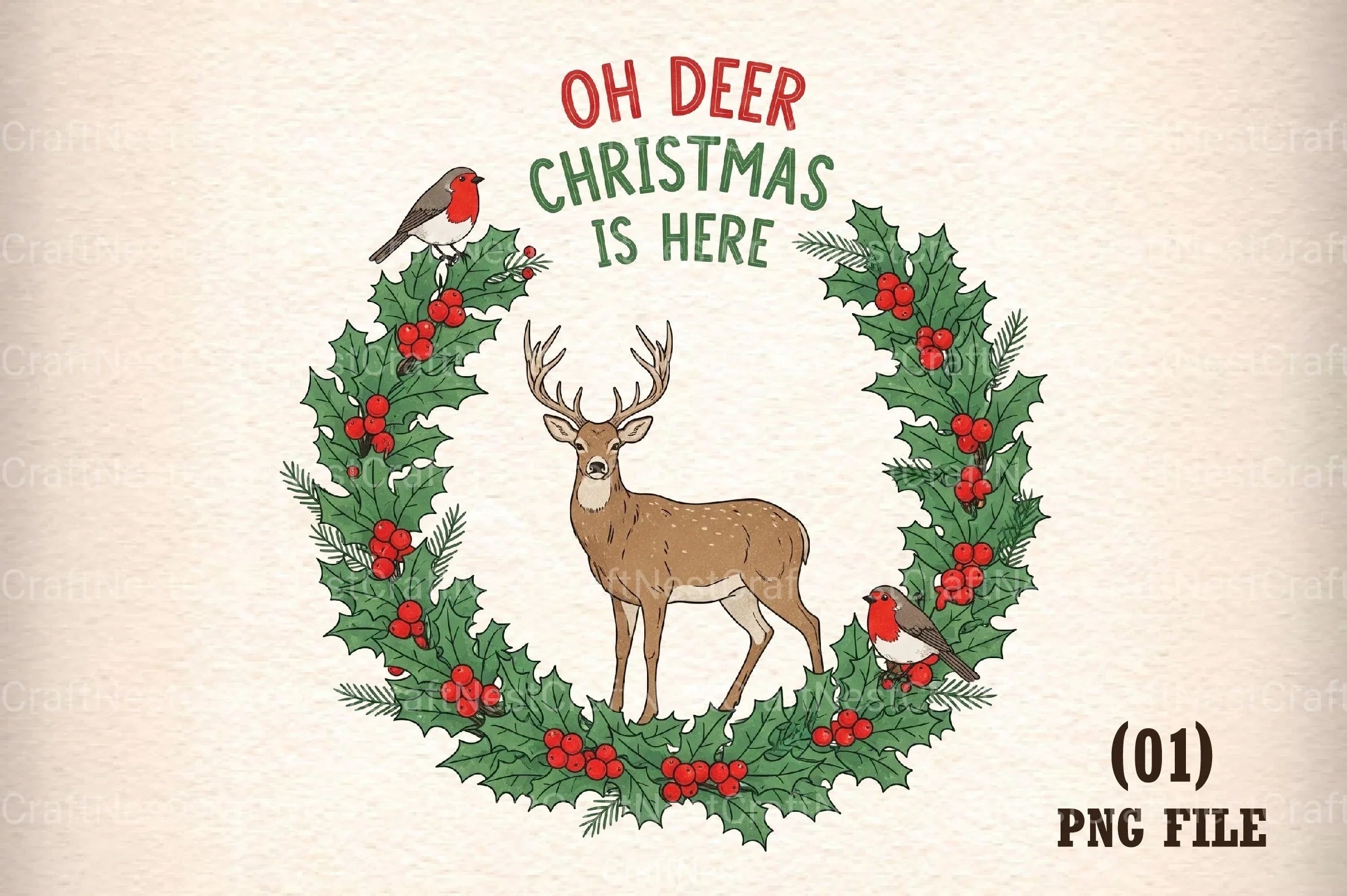Vintage Christmas Deer Clipart Bundle