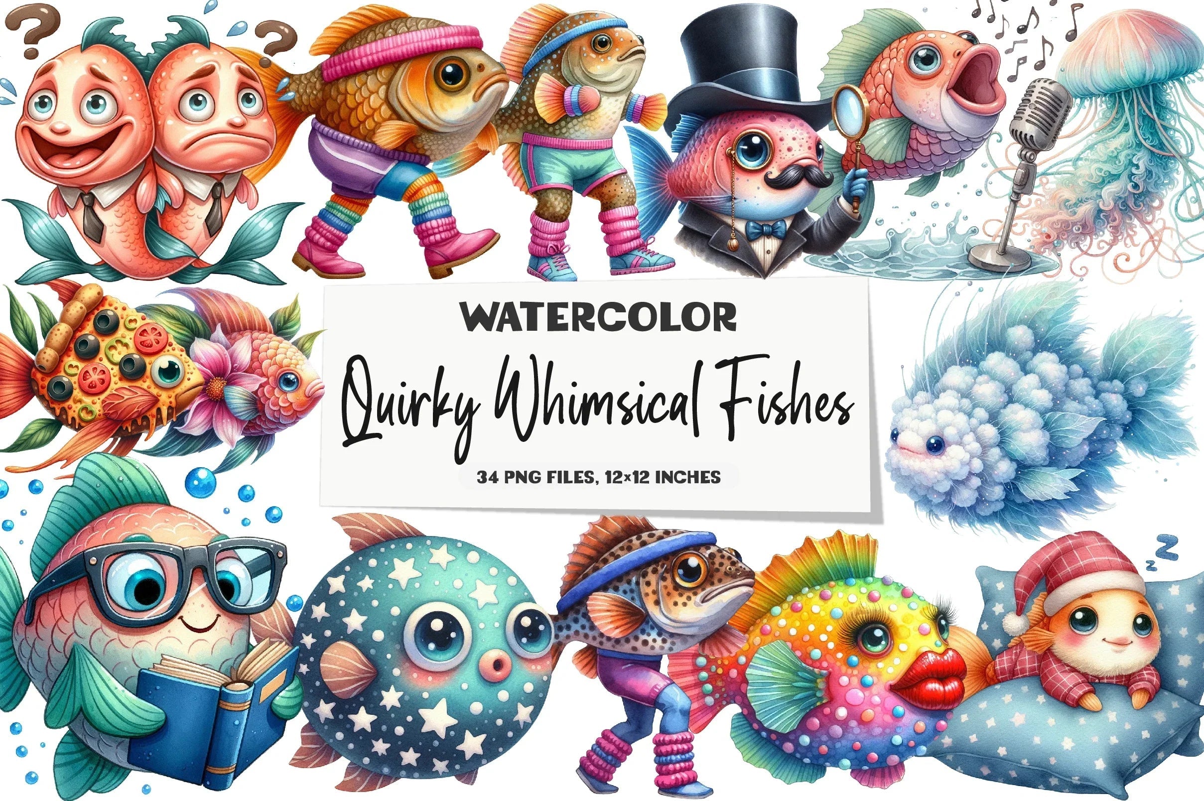 Quirky Whimsical Fishes Clipart Bundle - CraftNest - Digital Crafting and Art