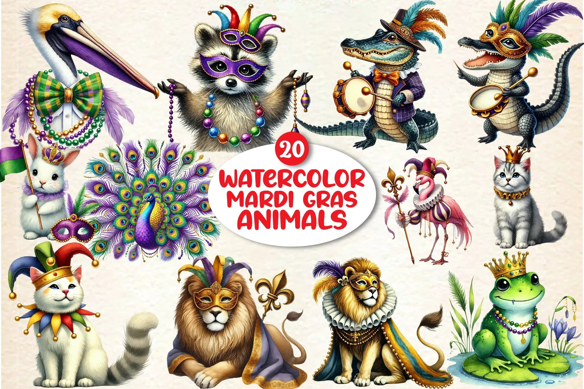 Mardi Gras Animal Clipart Bundle - CraftNest - Digital Crafting and Art