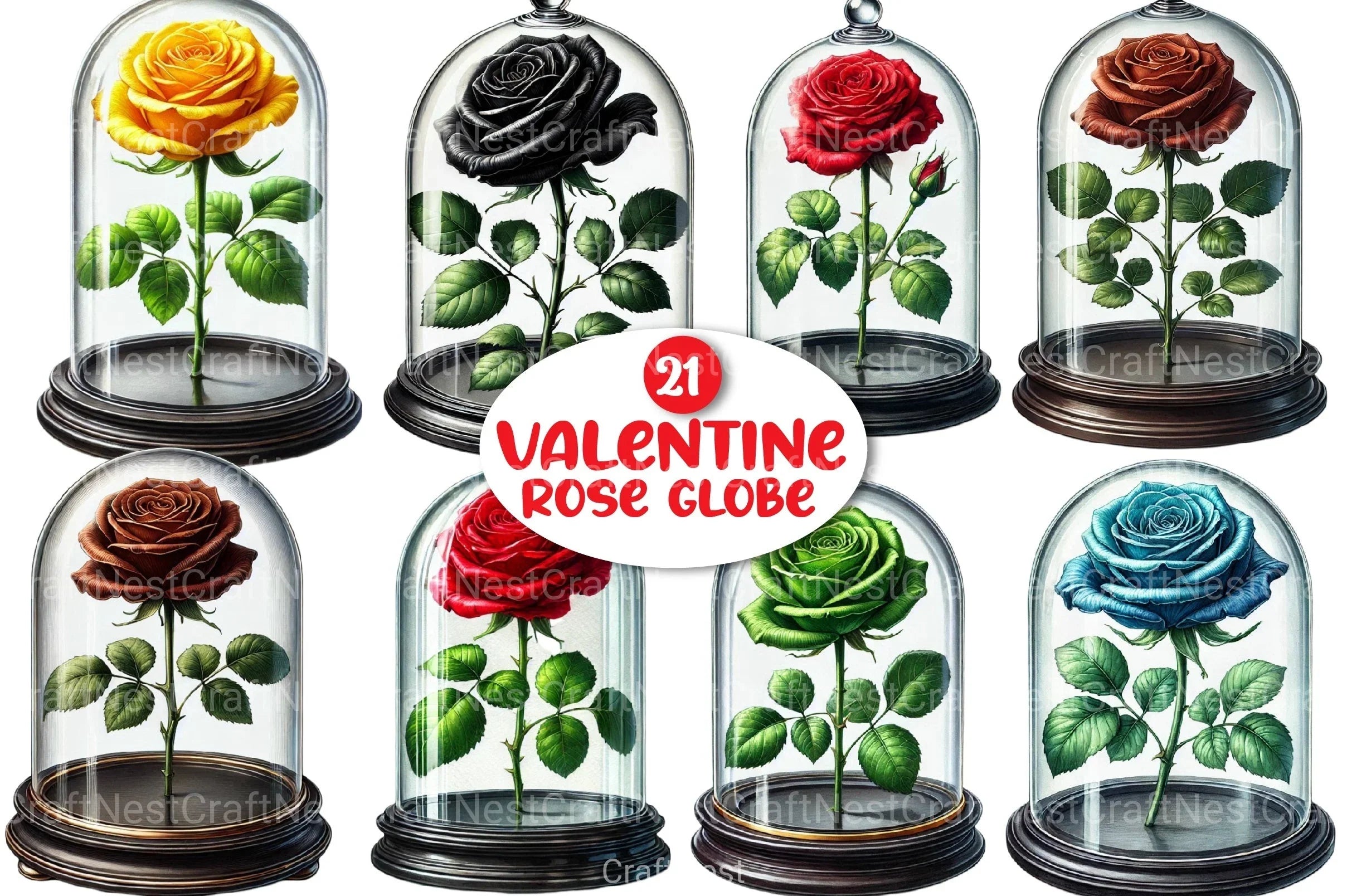 Valentine Rose Globe Clipart Bundle - CraftNest - Digital Crafting and Art