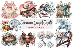 Chinoiserie Cowgirl Coquette Clipart Bundle - CraftNest - Digital Crafting and Art