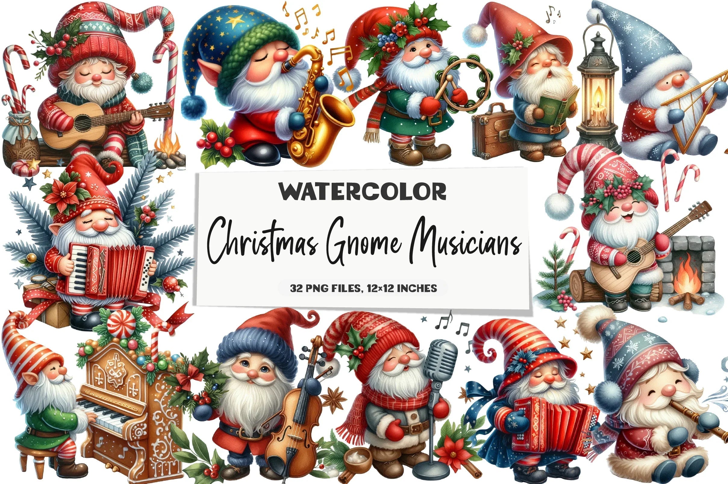 Christmas Gnome Musicians Clipart Bundle - CraftNest - Digital Crafting and Art