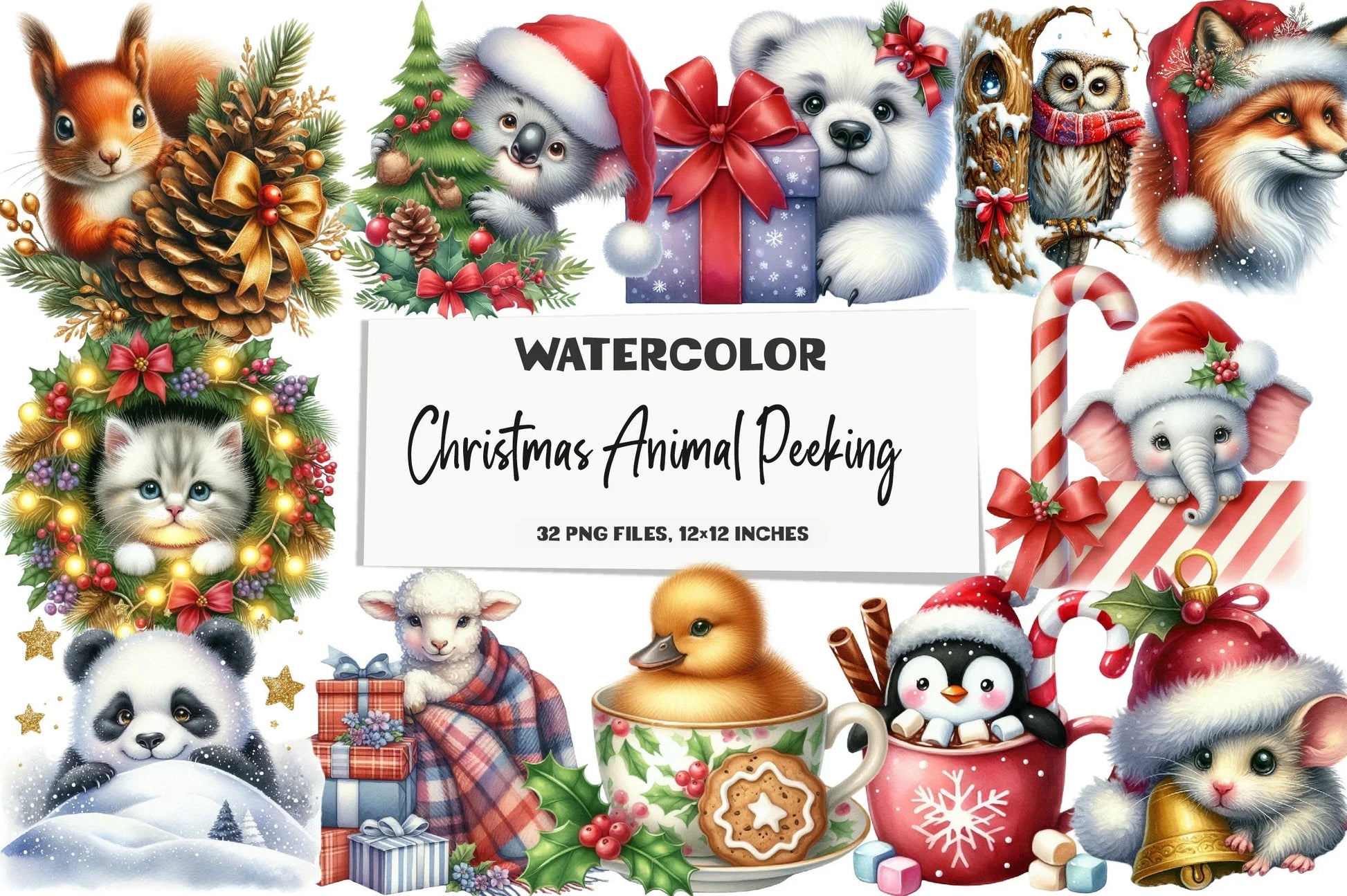Christmas Animal Peeking Clipart Bundle - CraftNest - Digital Crafting and Art