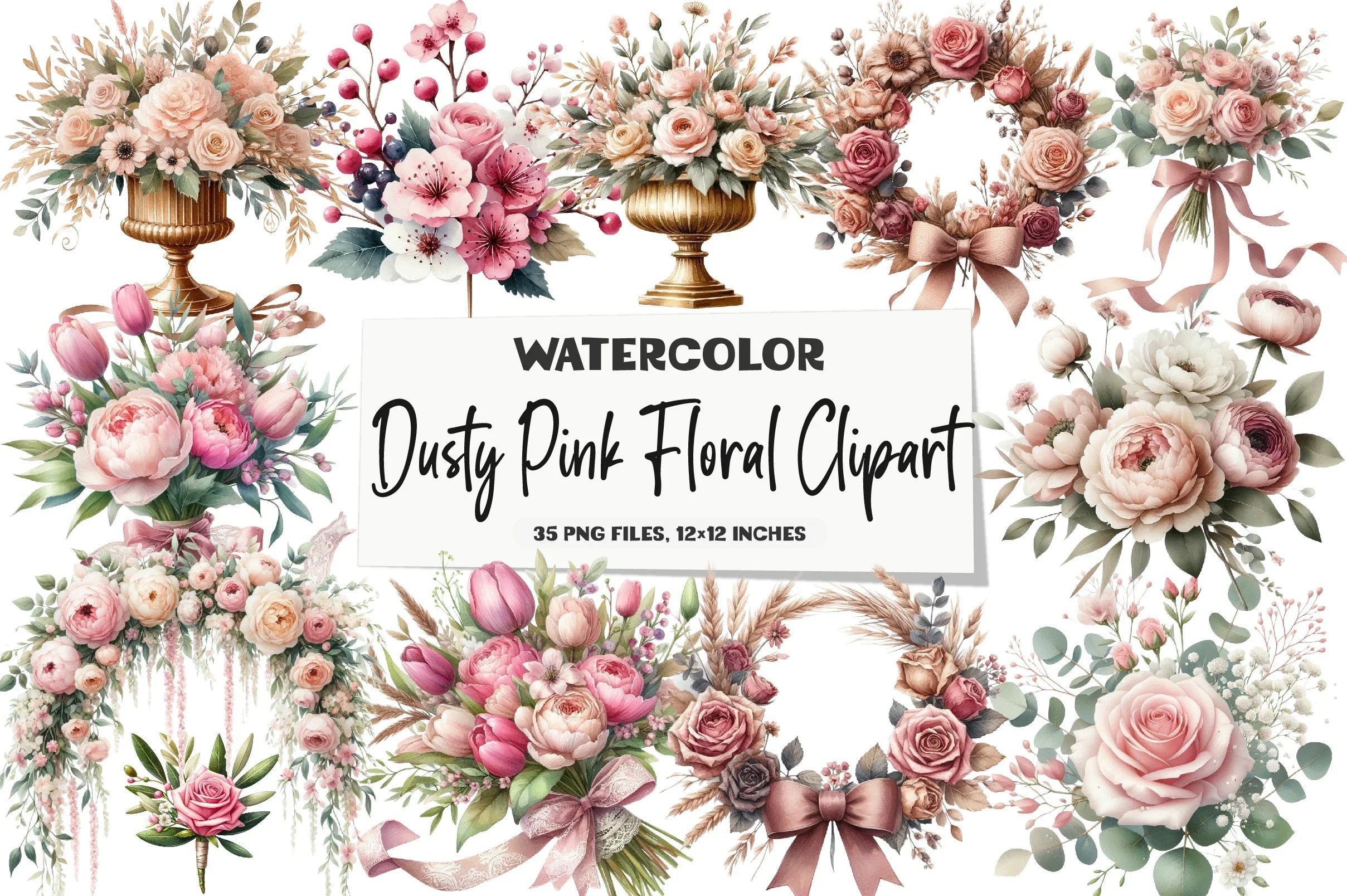 Dusty Pink Floral Clipart Bundle - CraftNest - Digital Crafting and Art