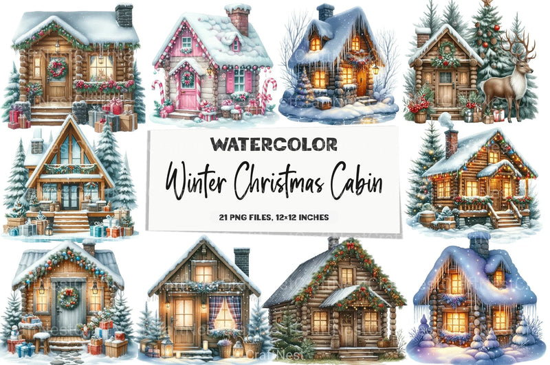 Winter Christmas Cabin Clipart Bundle 4 - CraftNest - Digital Crafting and Art