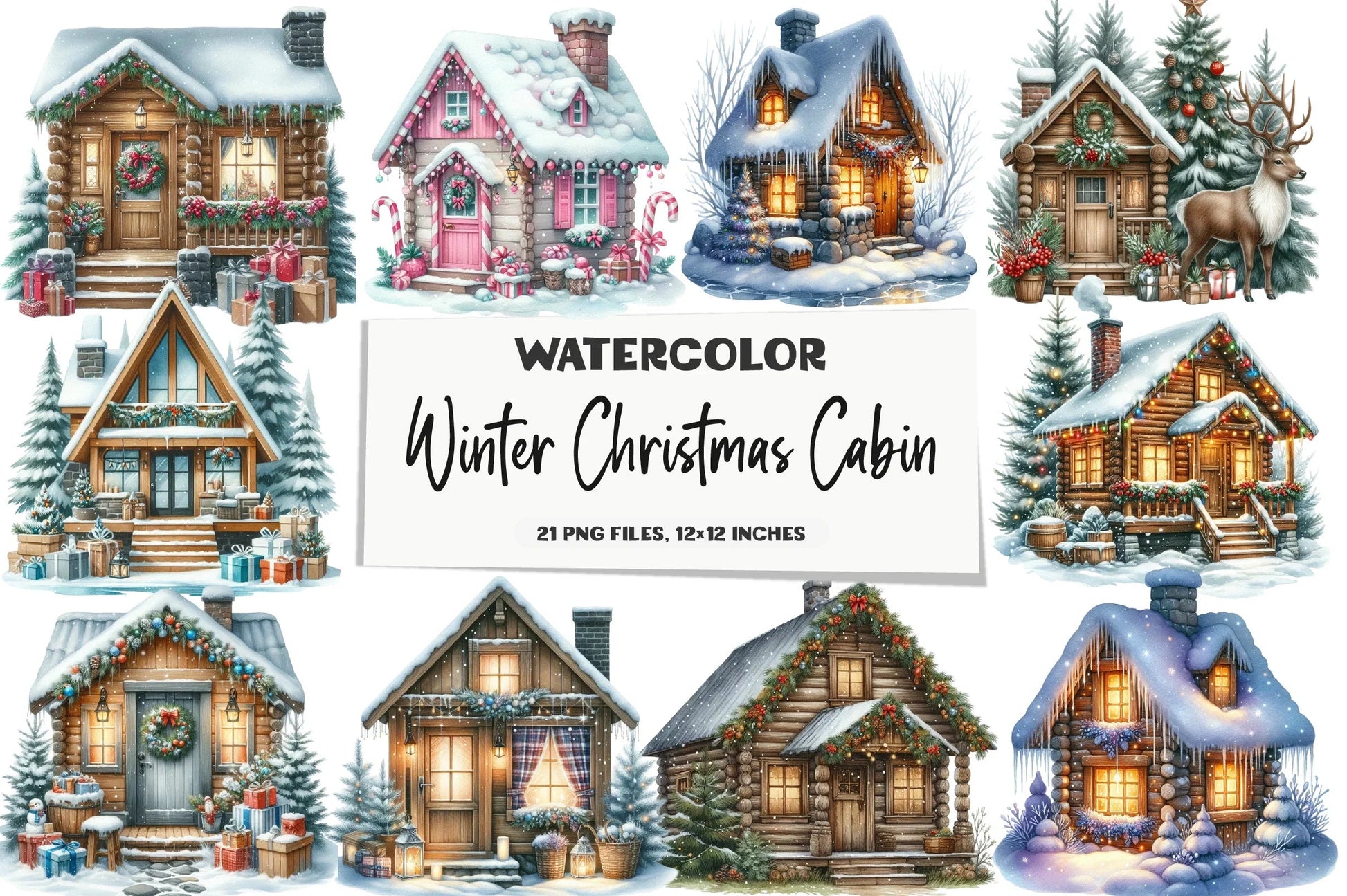 Winter Christmas Cabin Clipart Bundle - CraftNest - Digital Crafting and Art