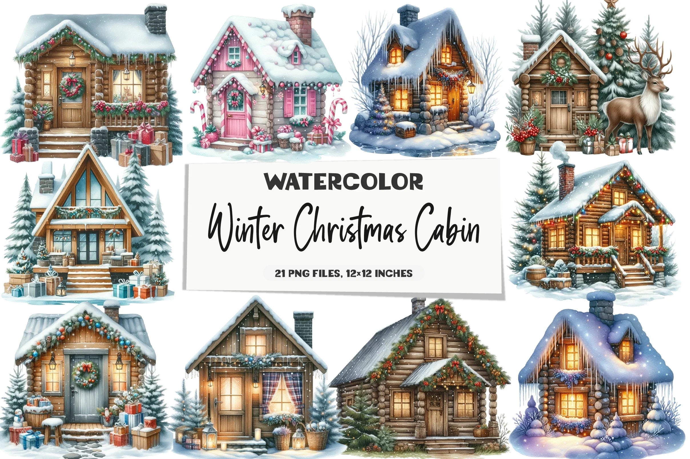 Winter Christmas Cabin Clipart Bundle - CraftNest - Digital Crafting and Art