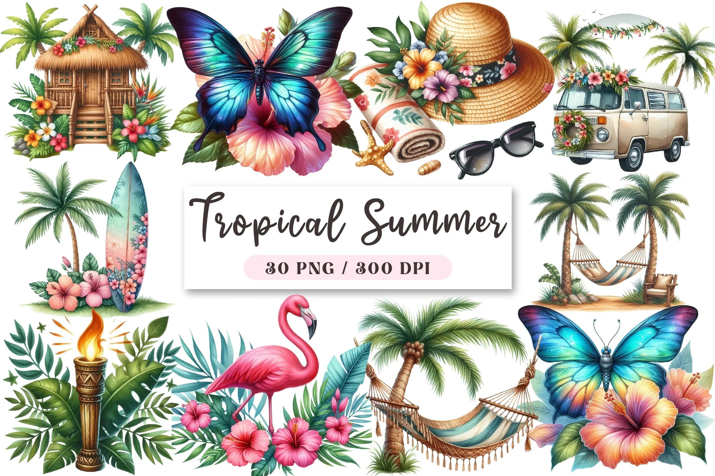 Tropical Summer Clipart Bundle - CraftNest - Digital Crafting and Art