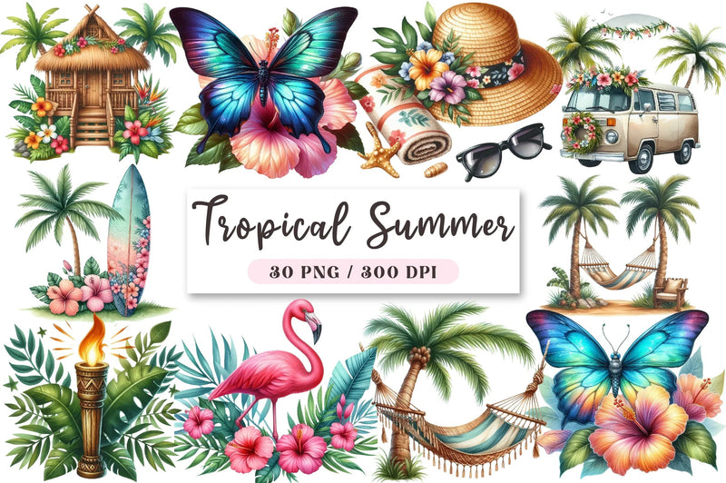 Tropical Summer Clipart Bundle - CraftNest - Digital Crafting and Art