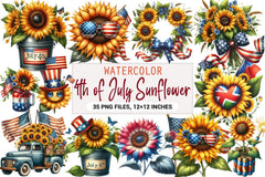 4th of July Sunflower Clipart Bundle - CraftNest - Digital Crafting and Art