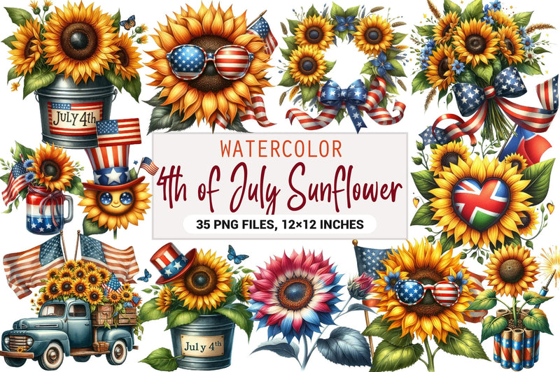 4th of July Sunflower Clipart Bundle - CraftNest - Digital Crafting and Art