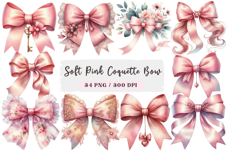 Soft Pink Coquette Bow Clipart Bundle - CraftNest - Digital Crafting and Art