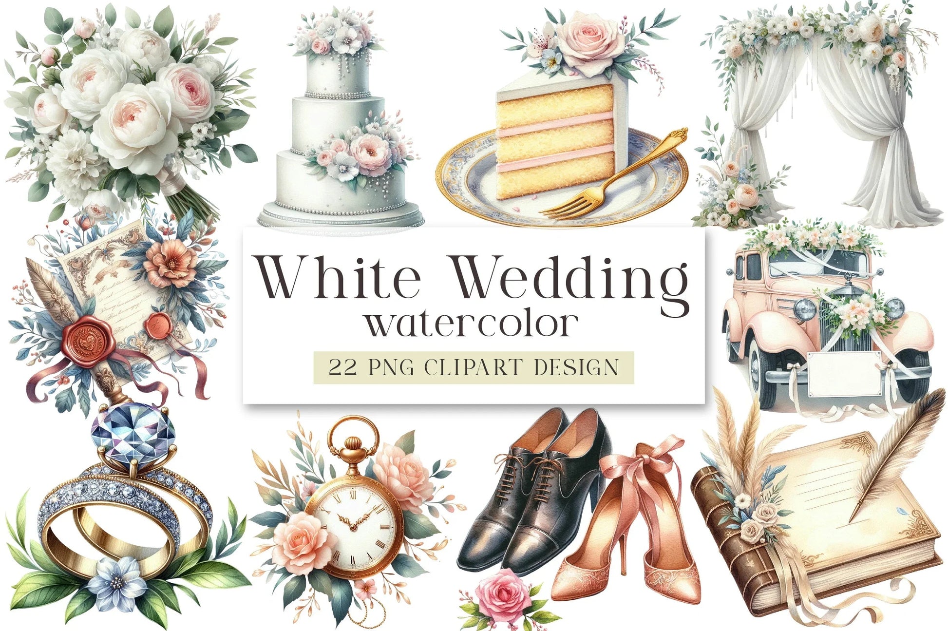 White Wedding Timeline Clipart Bundle - CraftNest - Digital Crafting and Art