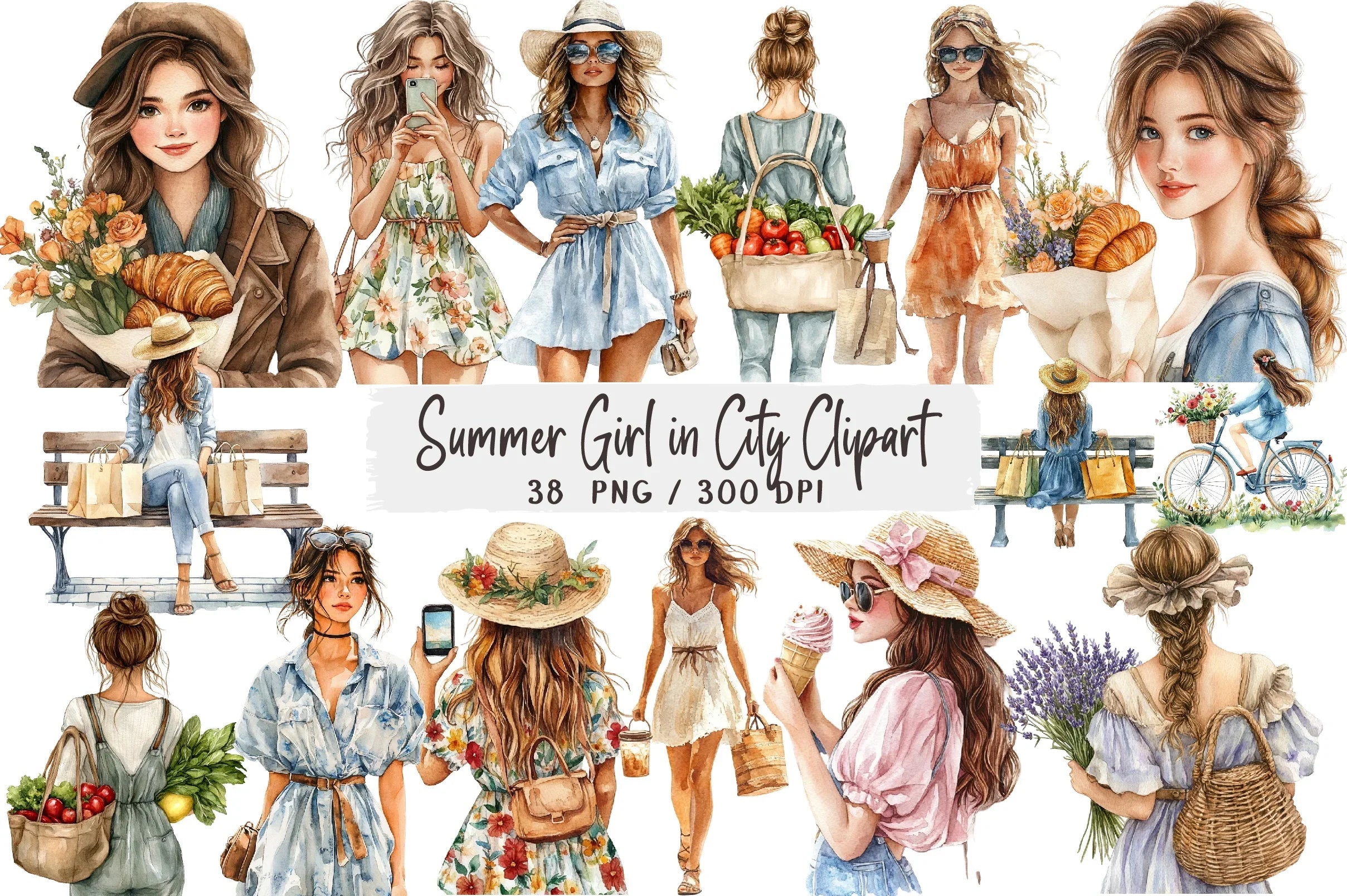 Summer Girl City Clipart Bundle - CraftNest - Digital Crafting and Art