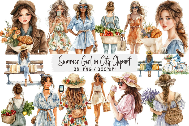 Summer Girl City Clipart Bundle - CraftNest - Digital Crafting and Art