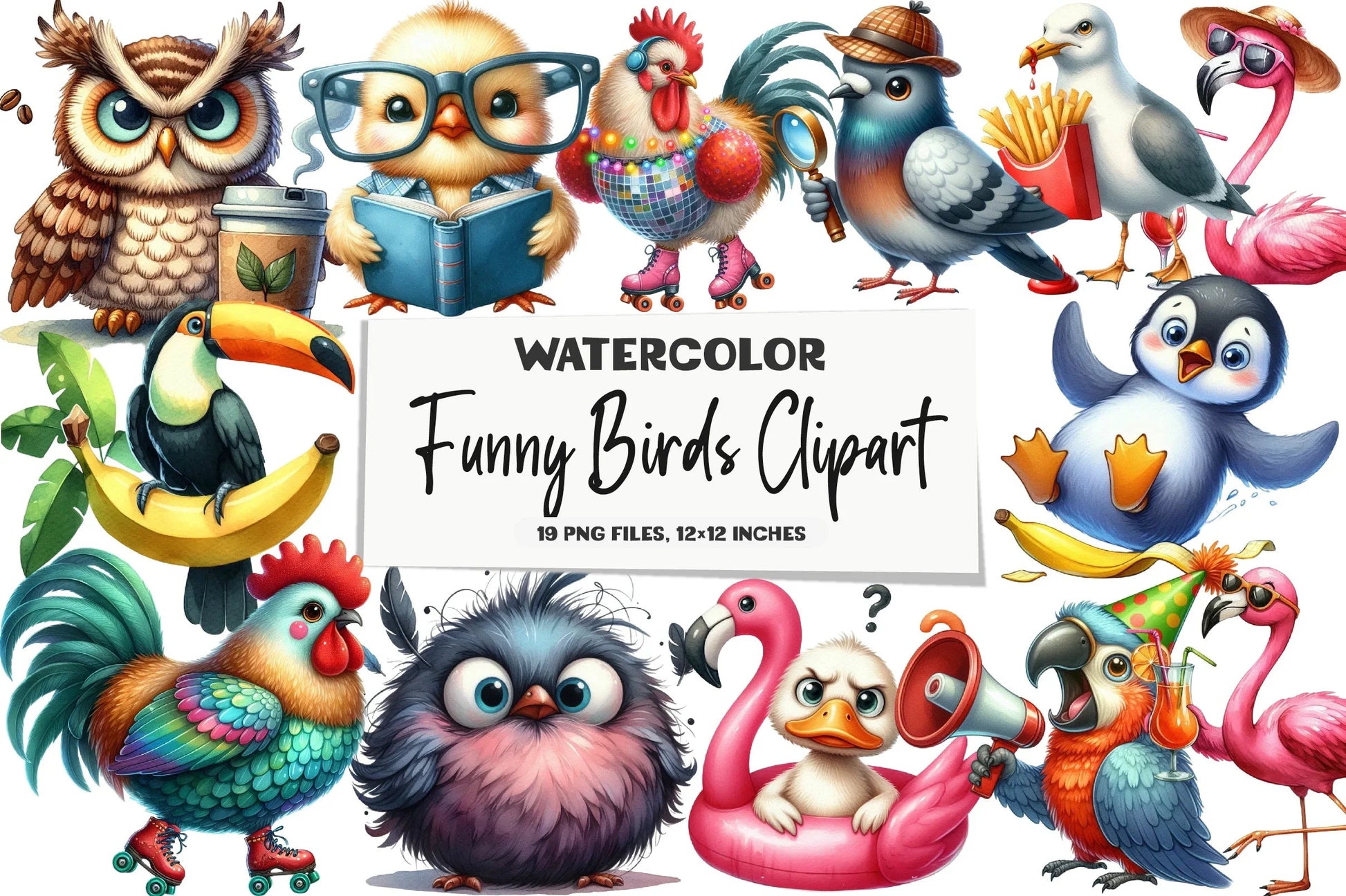 Funny Birds Clipart Bundle - CraftNest - Digital Crafting and Art