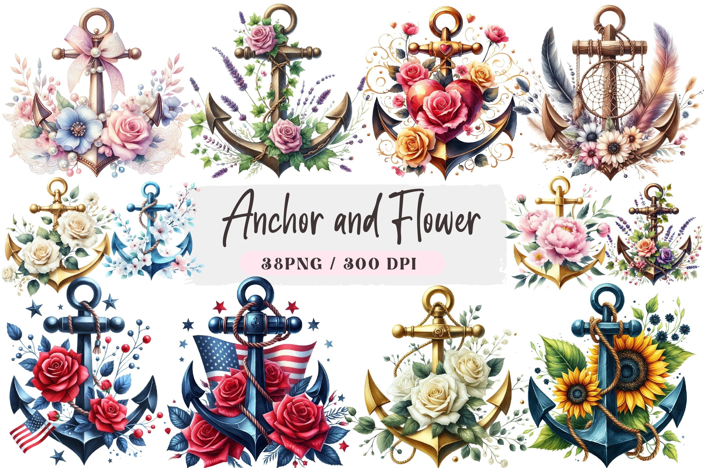 Anchor and Flower Clipart Bundle
